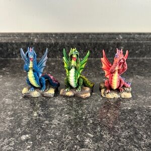 Hear No, Speak No, See No Evil Colorful Dragons 4"